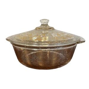 Vintage Fire King Georges Briard Pot Casserole Dish Gold Grape Leaf 2 Qt Quart